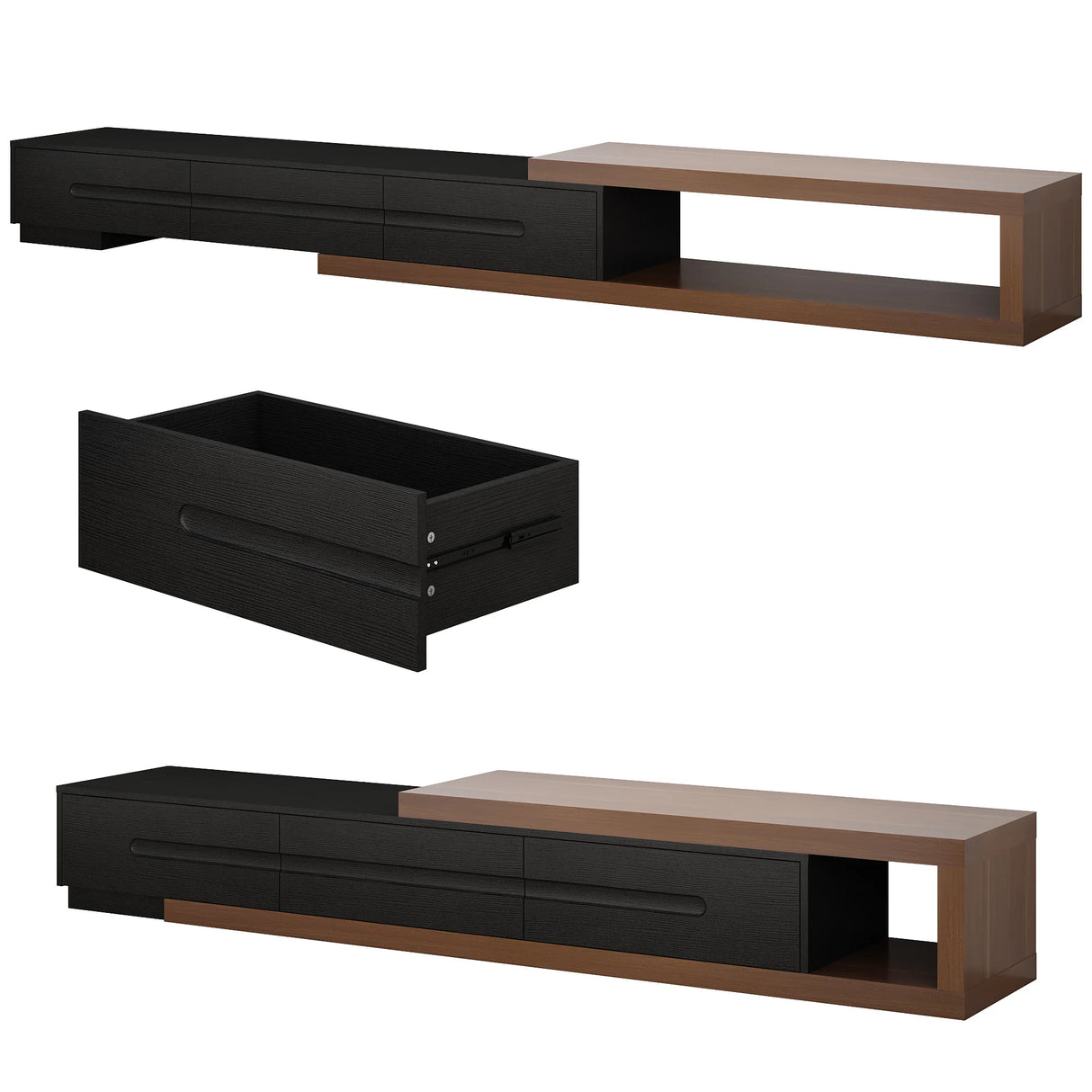 Extendable Reversible Engineered Wood TV Stand With Drawers