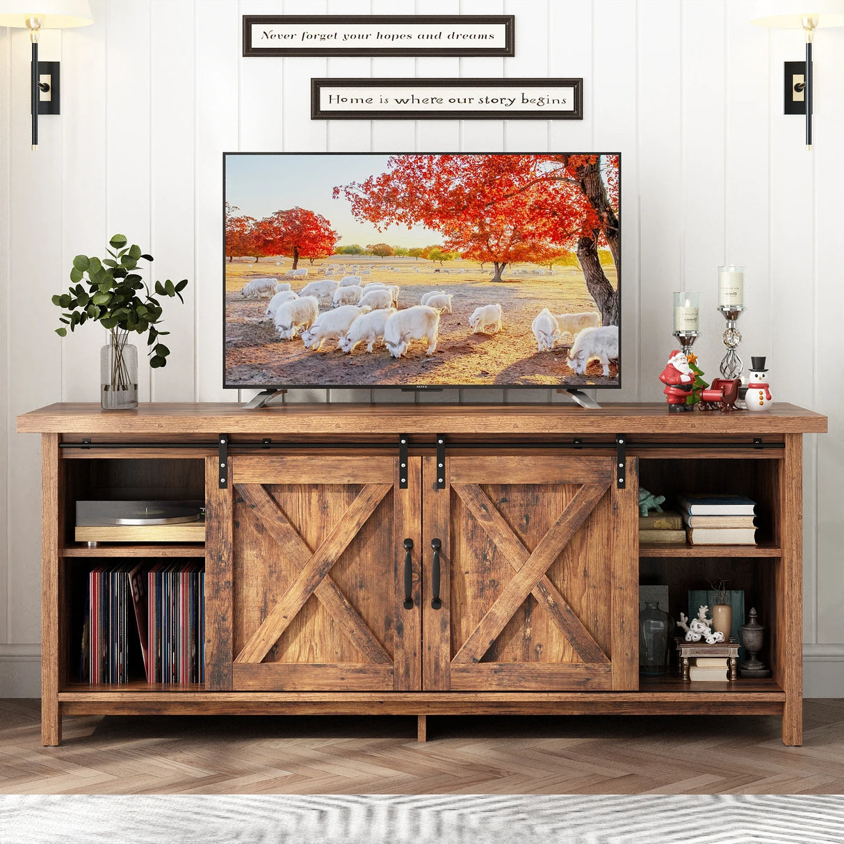 Farmhouse Sliding Barn Door Rustic TV Stand