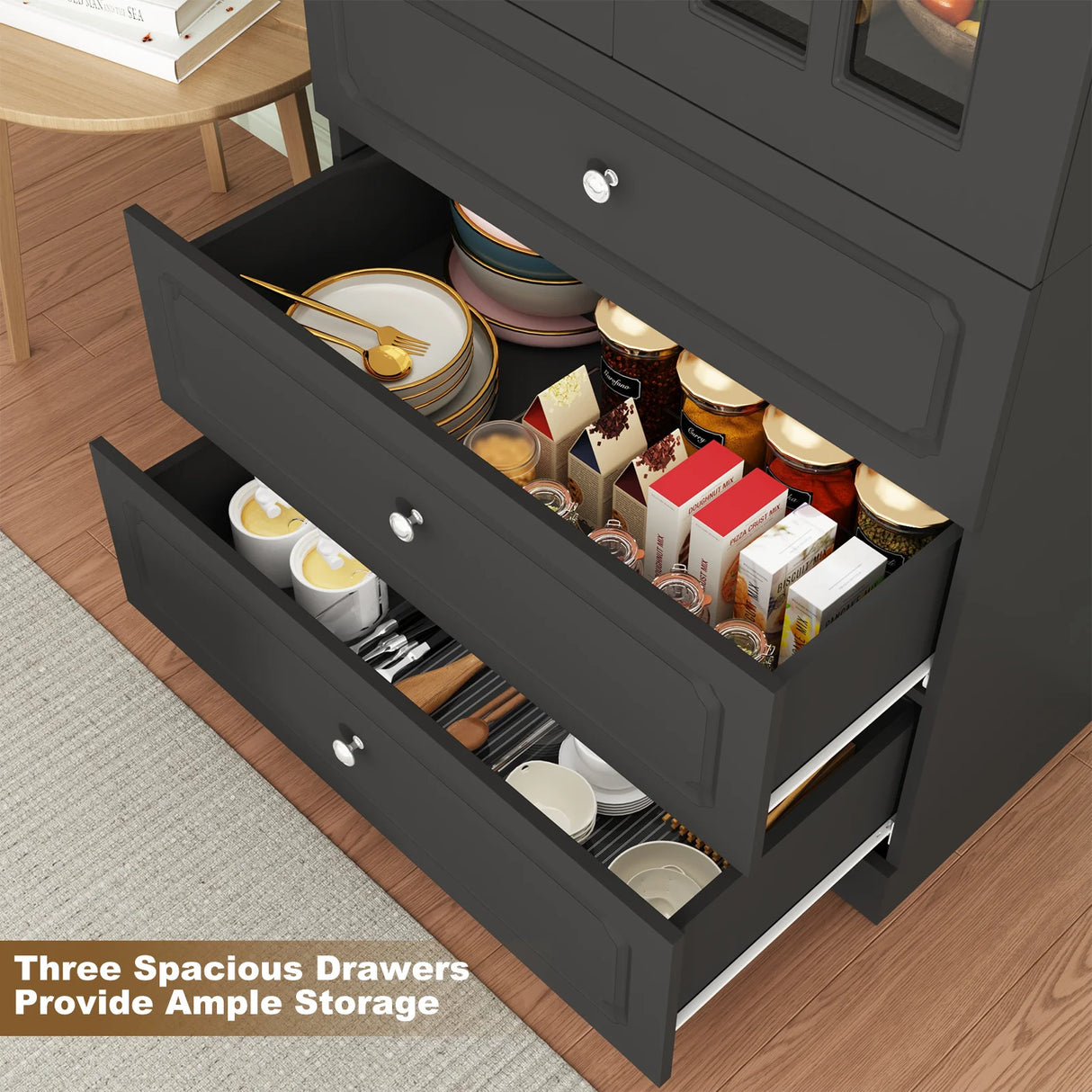 Modern 78-Inch White Glass Door Living Room Cabinet