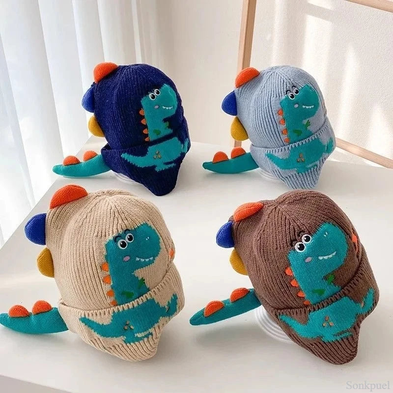 Kids Dinosaur Cartoon Knit Winter Ear Protection Hat
