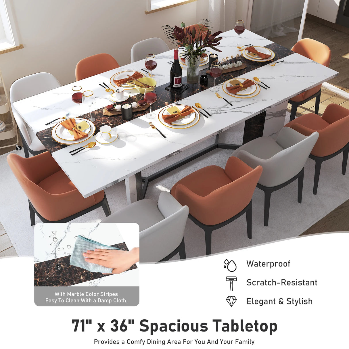 Large Rectangular Wood Top Modern Dining Table With Metal Legs