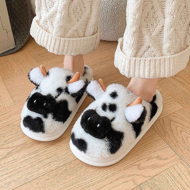 Women’s Winter Plush Cartoon Cow Indoor Slippers