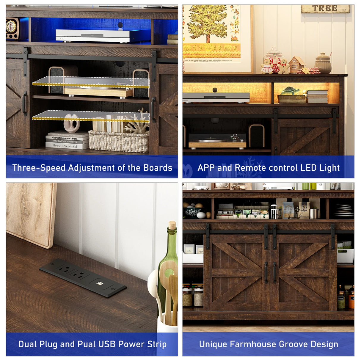 Farmhouse LED Wood Sliding Barn Door TV Stand