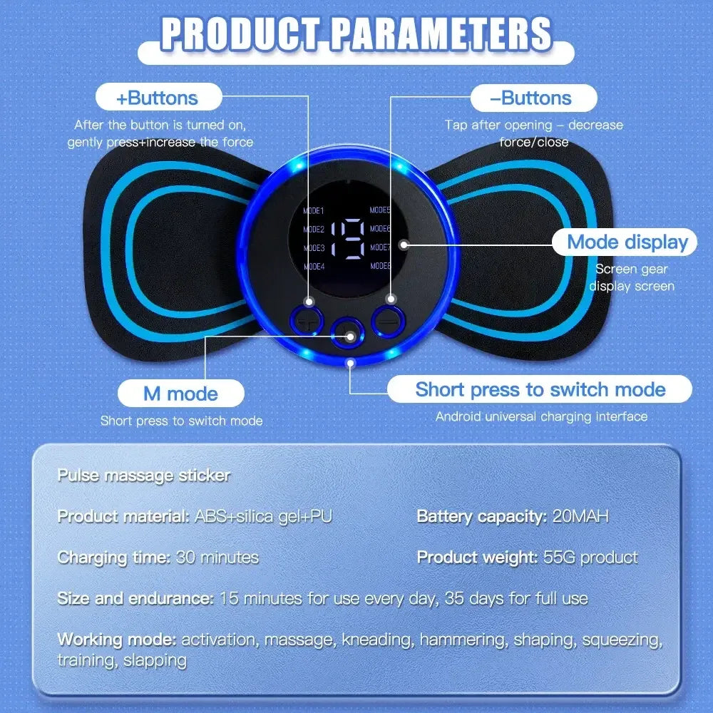 Mini Electric EMS Neck Massager With 8 Modes 19 Gears - Omega Lifestyles