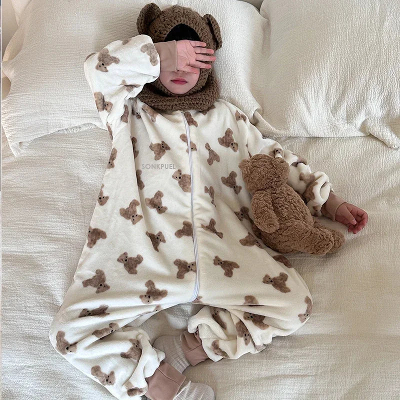 Kids Winter Plush Flannel Fleece Panda Pajamas