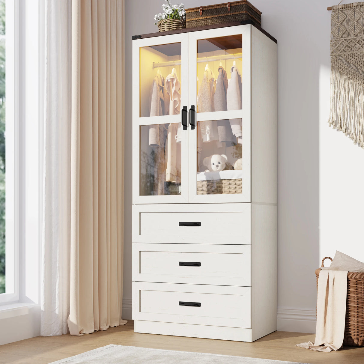 75-Inch Farmhouse LED 2-Door Armoire Wardrobe Closet