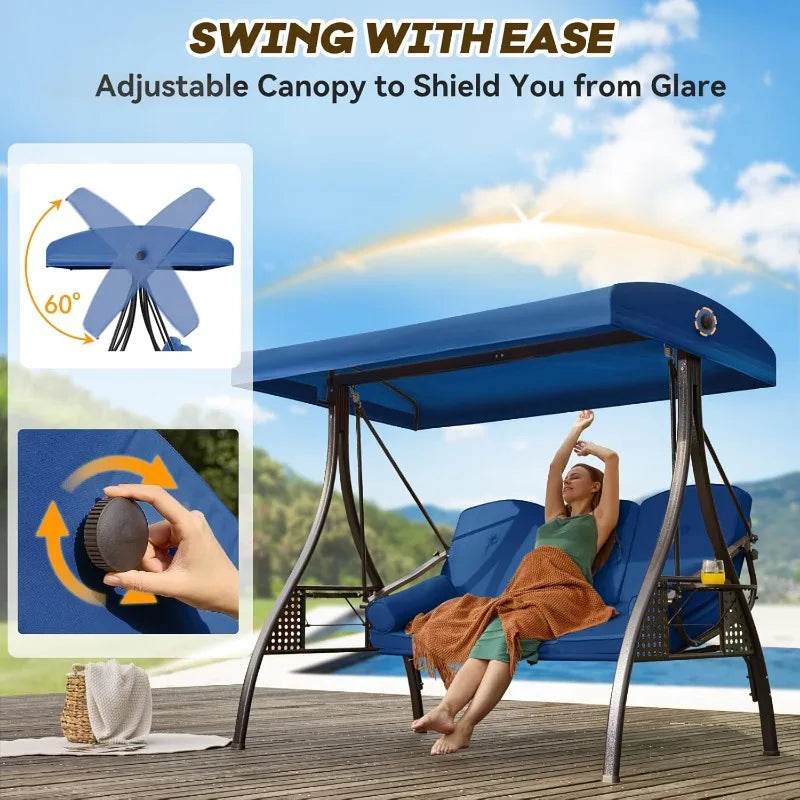 3 Seat Outdoor Porch Swing with Canopy - Omega Lifestyles