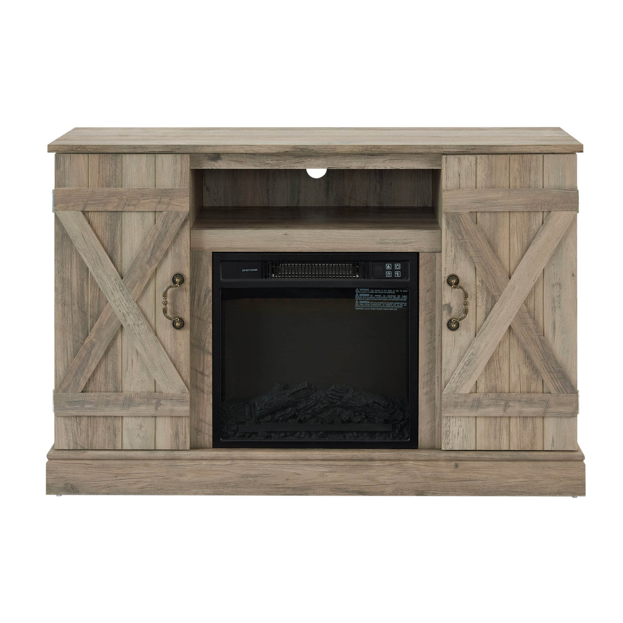 Farmhouse Gray Wash MDF Media TV Stand Fireplace - Sleep Galleria