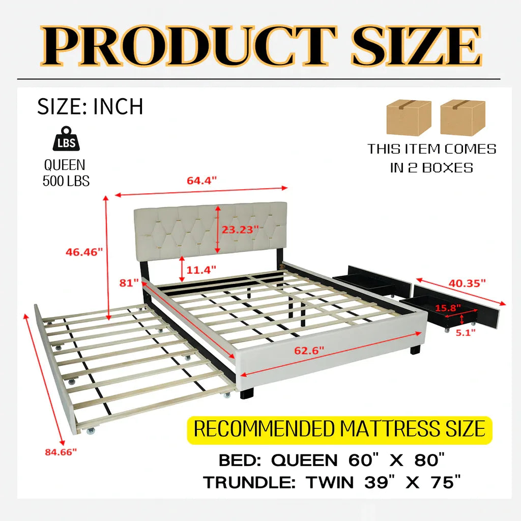 Queen Modern Velvet Upholstered Bed Frame With Trundle - Omega Lifestyles