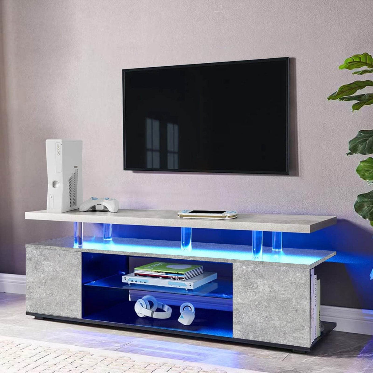 Modern Gray Engineered Wood Gaming TV Stand Console - Sleep Galleria