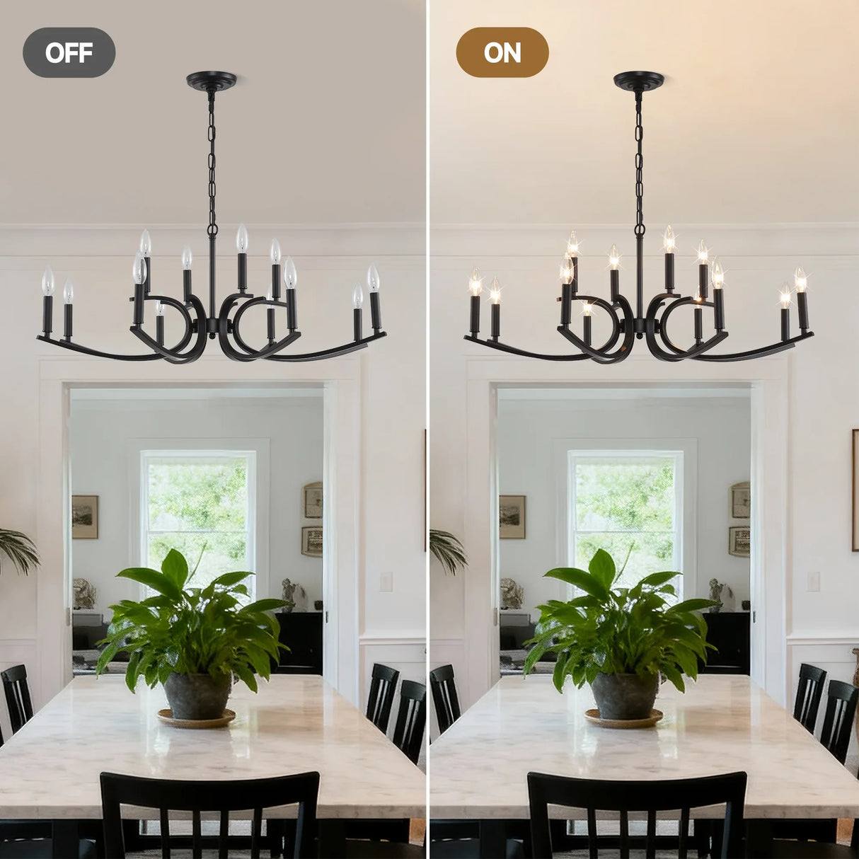 12-Light Matte Black Farmhouse Metal Chandelier Adjustable Height - Omega Lifestyles