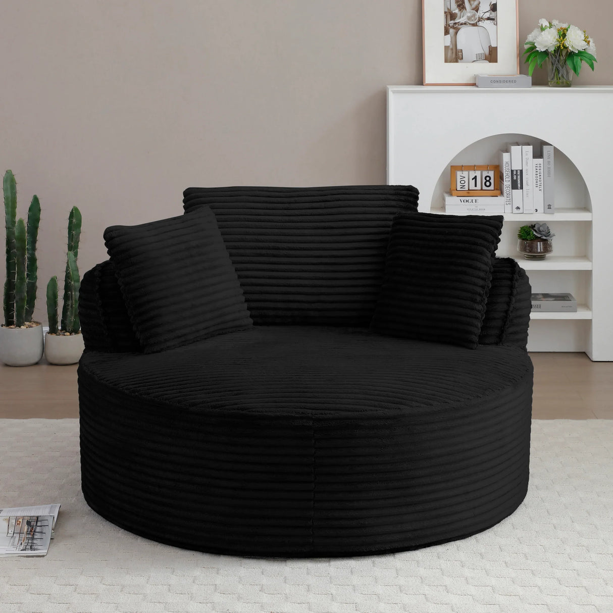 Modern Corduroy Boneless Floor Round Lounge Chair With Pillows - Omega Lifestyles