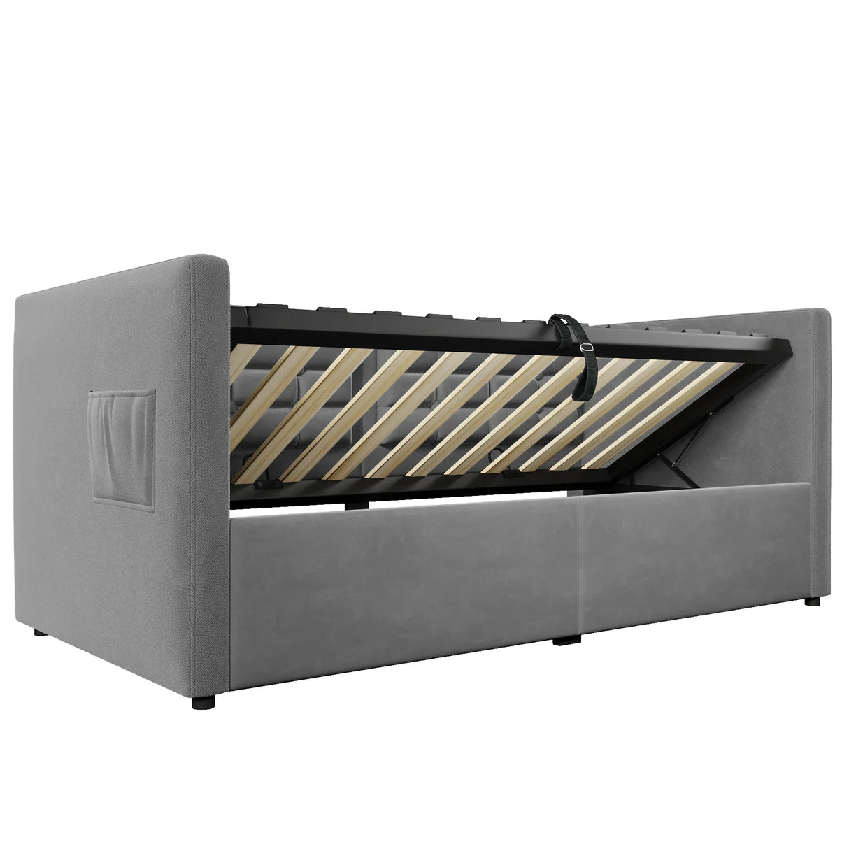 Twin Gray Velvet Upholstered Hydraulic Storage Daybed With USB Charging - Omega Lifestyles