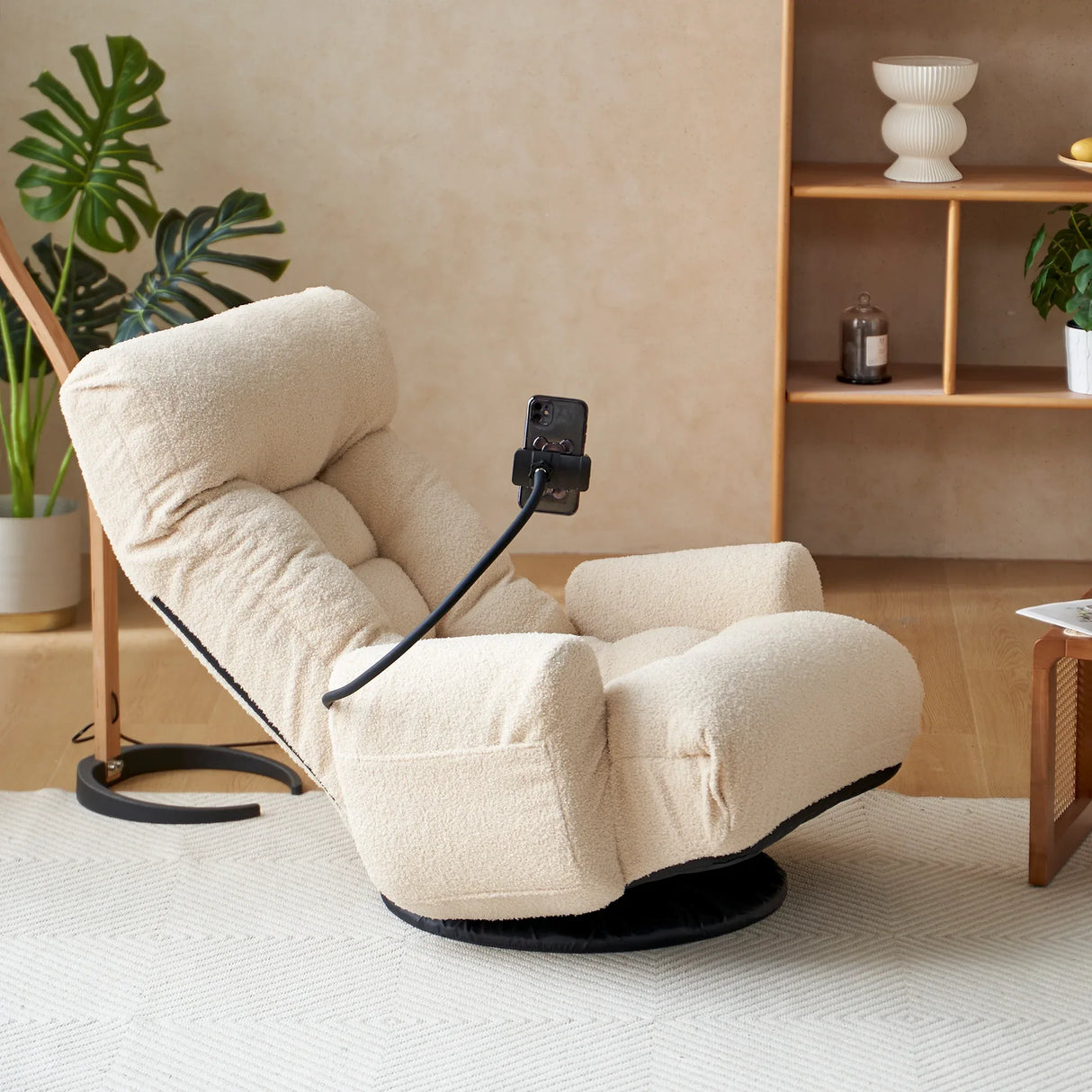 Adjustable Beige Soft Plush Rotating Lounge Chair - Omega Lifestyles