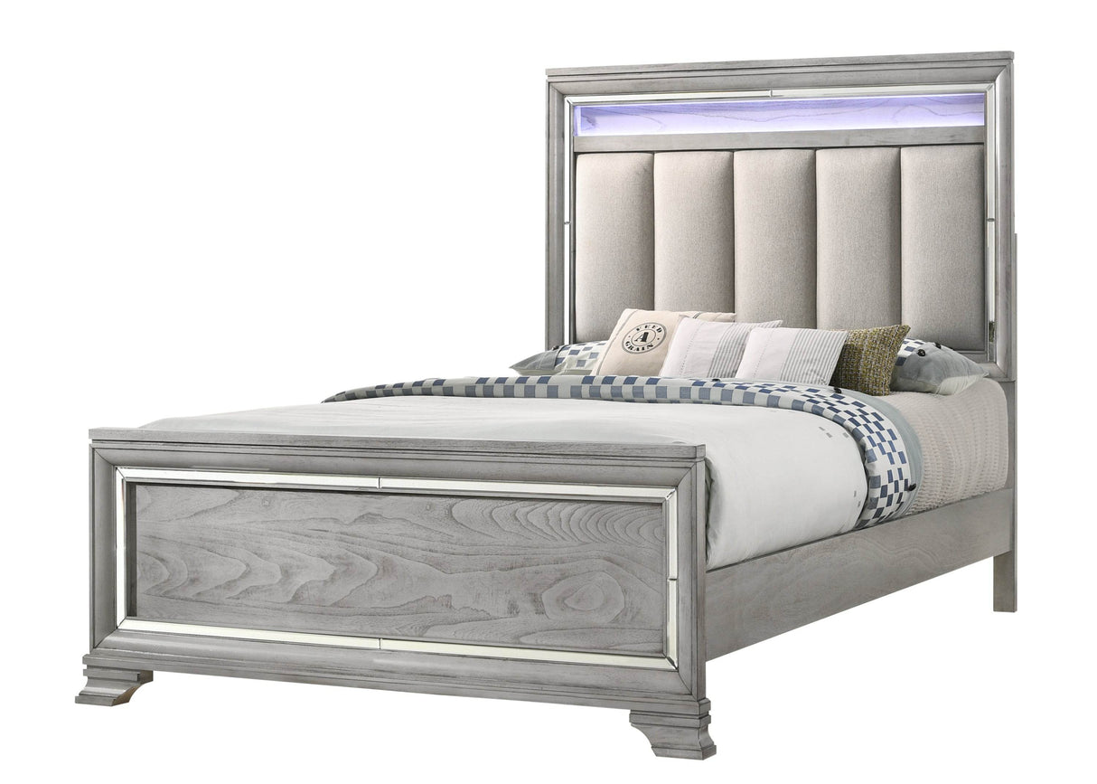 Queen Solid Wood Panel Bed With Integrated LED Lighting