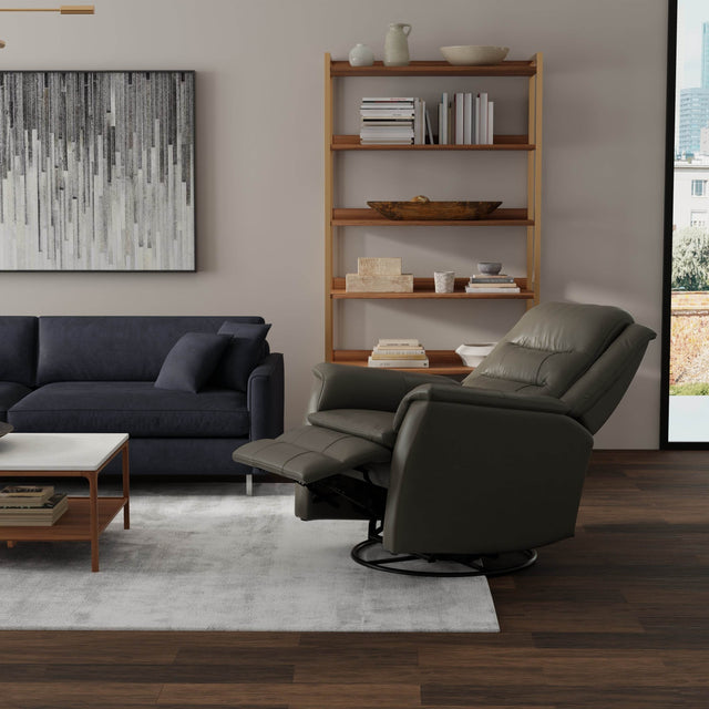 Swivel Glider Recliner With Manual Footrest And Leather Upholstery - Omega Lifestyles