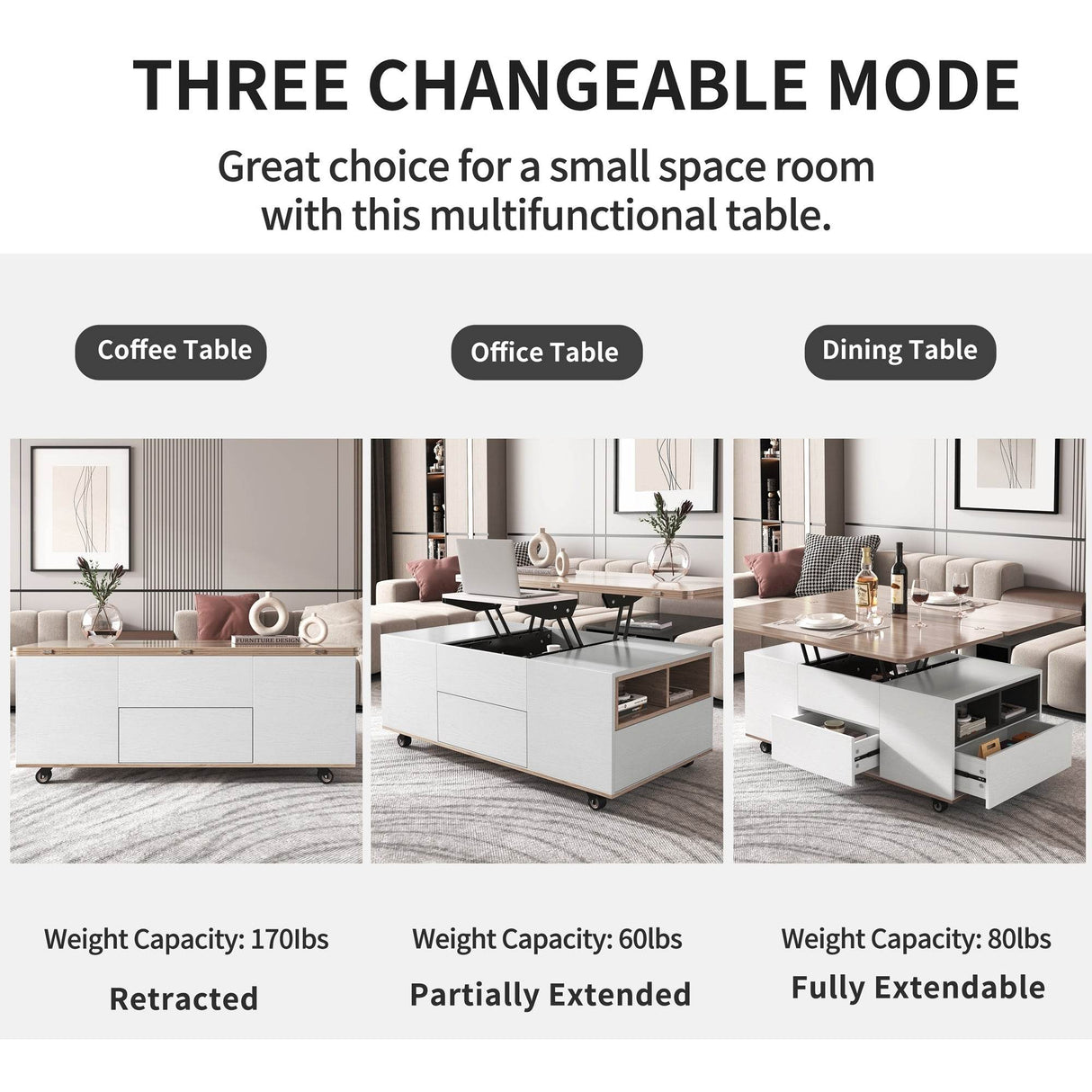 Modern Walnut White Lift Top Coffee Table With Drawers - Sleep Galleria