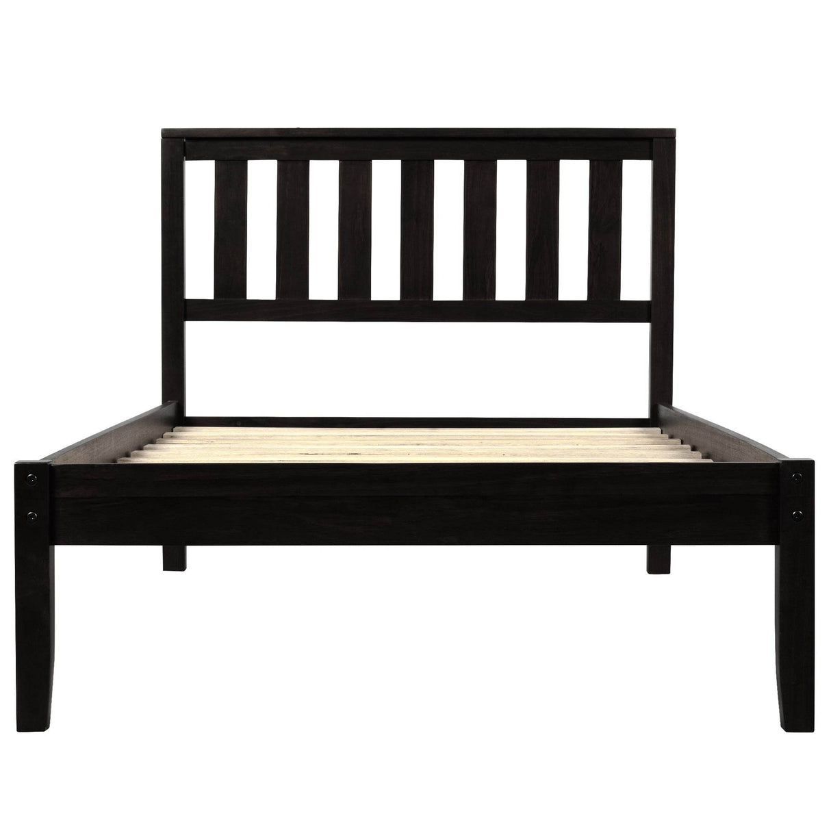 Twin Espresso Solid Wood Platform Bed With Headboard - Omega Lifestyles