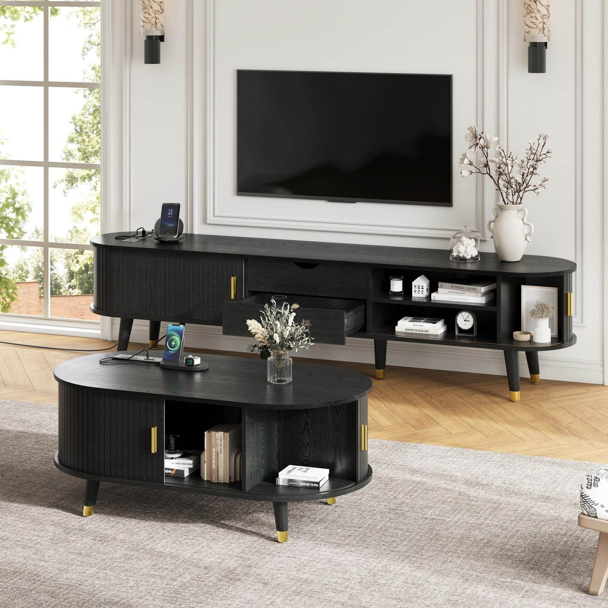 Mid-Century Modern TV Stand And Coffee Table Set - Sleep Galleria