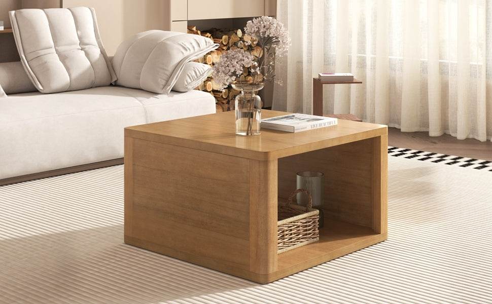Natural Farmhouse Square Coffee Table With Storage - Sleep Galleria