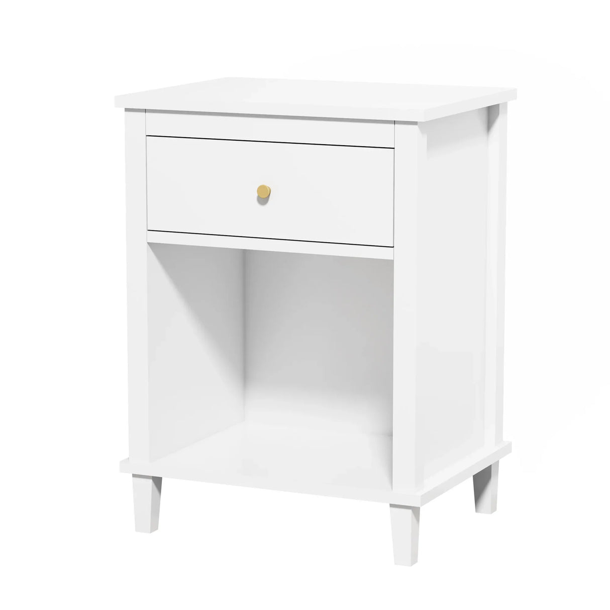 White MDF Kids Wooden Nightstand With Drawer Shelf - Omega Lifestyles