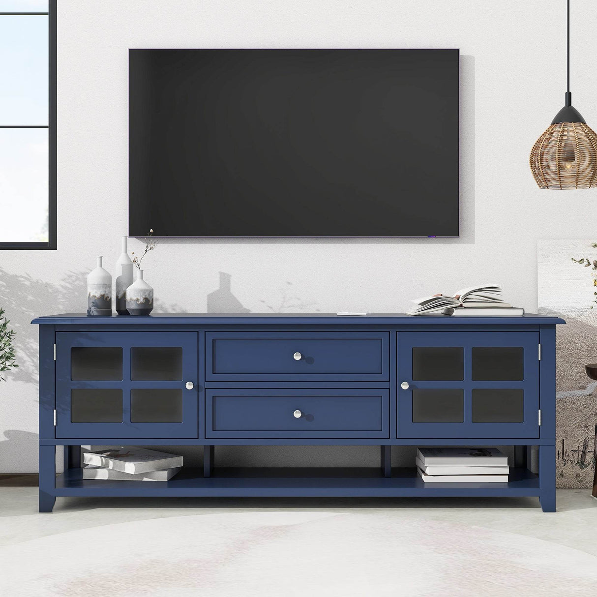 Modern Blue MDF TV Stand With Storage Cabinet - Sleep Galleria