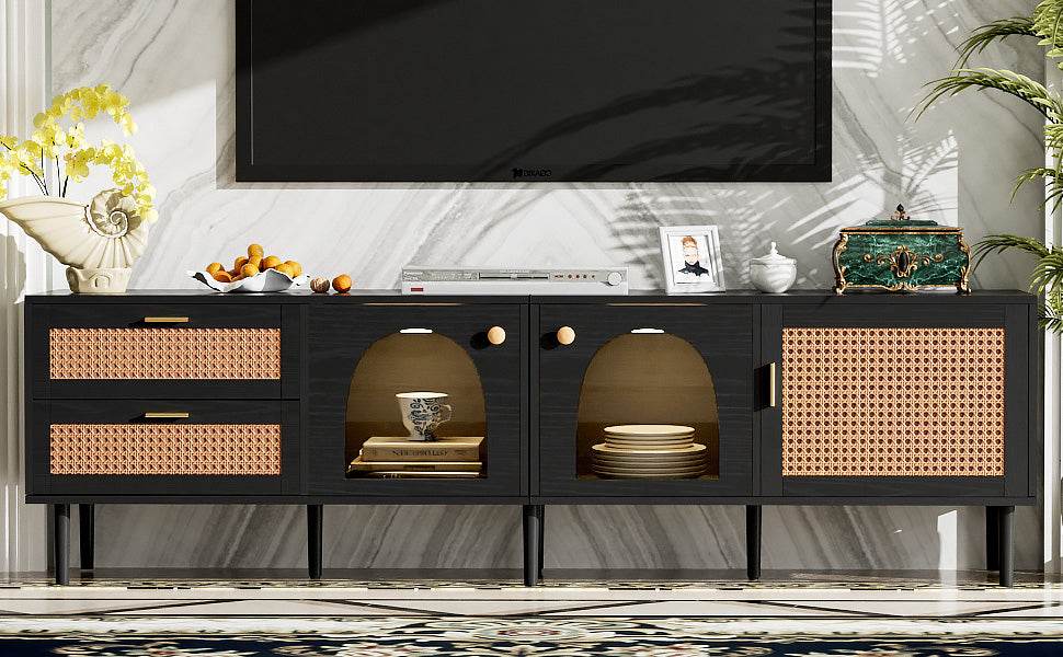 Modern Rattan-Inspired TV Stand With Storage Cabinets - Sleep Galleria