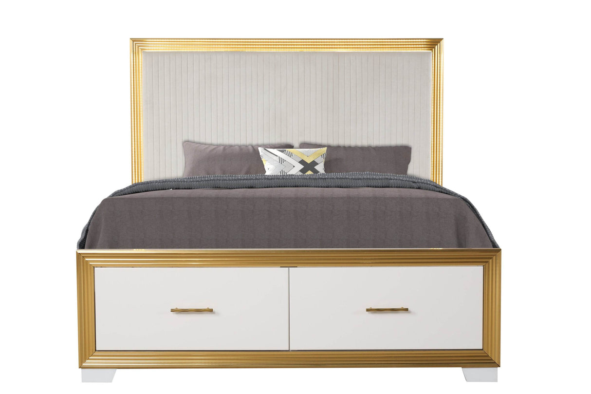 Contemporary King Wood Tufted Storage Bed Frame - Omega Lifestyles