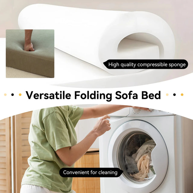 Foldable Corduroy 2-Seat Sofa Bed With Mattress - Omega Lifestyles