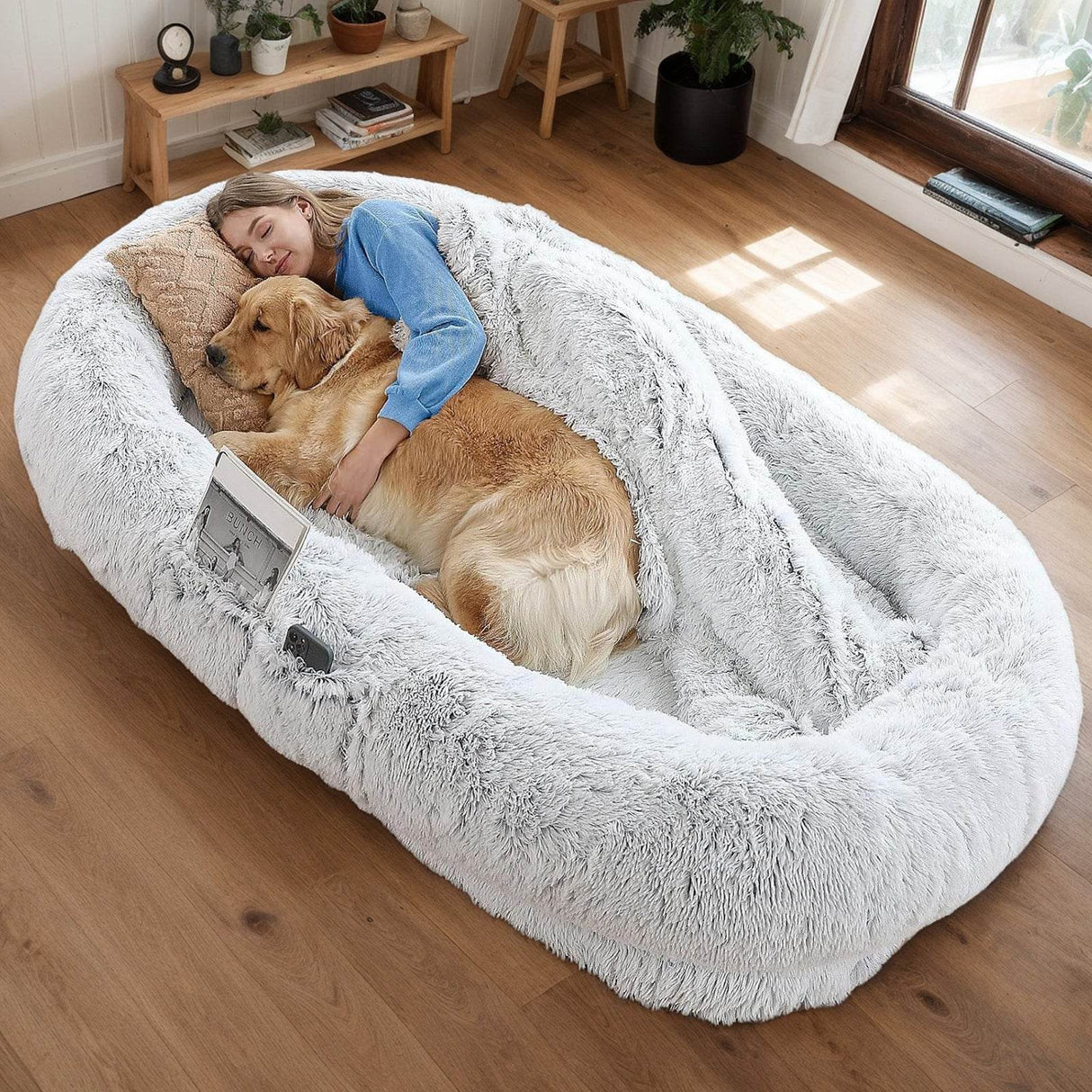 Orthopedic Washable Faux Fur Human Dog Bed 14-Inch - Sleep Galleria