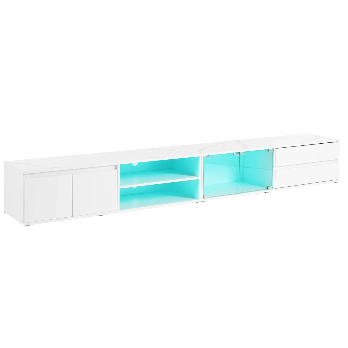 Modern App-Controlled LED Light White Marble TV Stand - Omega Lifestyles