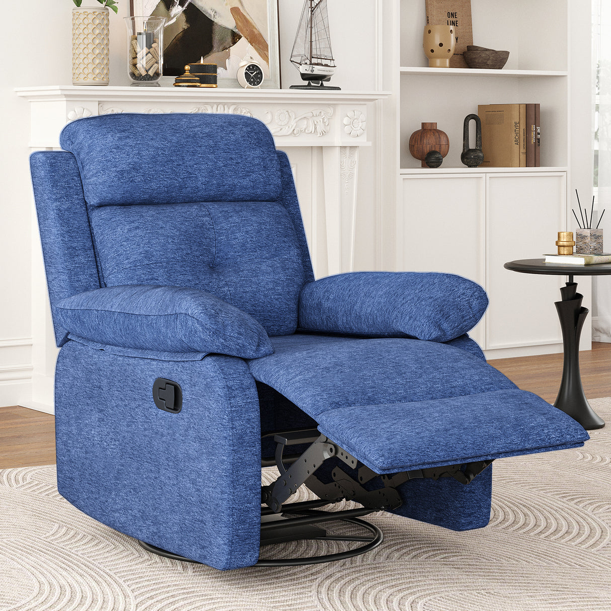 Small Blue Metal Swivel Rocker Recliner Chair