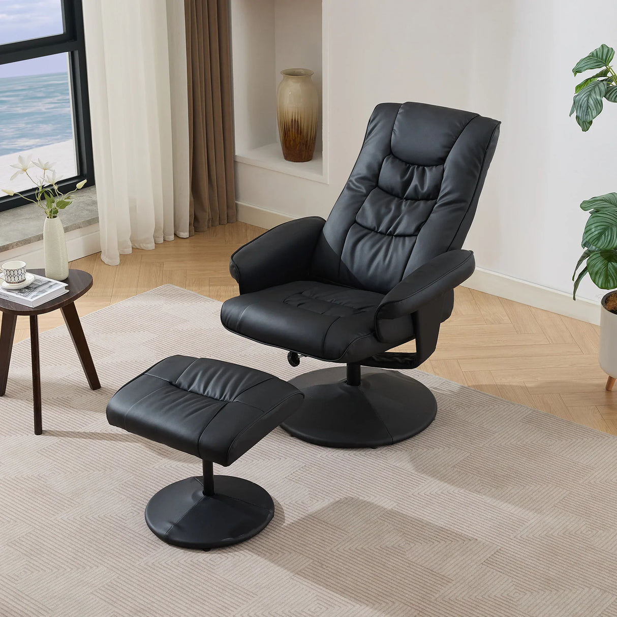 PU Leather Recliner Chair With Ottoman Heated Massage - Omega Lifestyles
