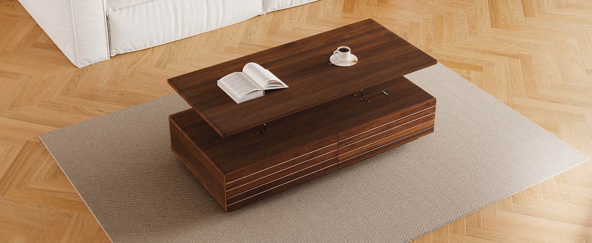Modern Walnut Rectangle Coffee Table With LED Lights - Sleep Galleria
