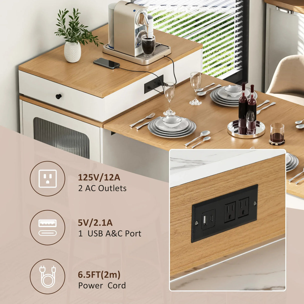 Extendable Dining Table Kitchen Island With Storage - Omega Lifestyles