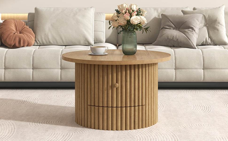 Round Farmhouse Coffee Table With Drawer - Sleep Galleria