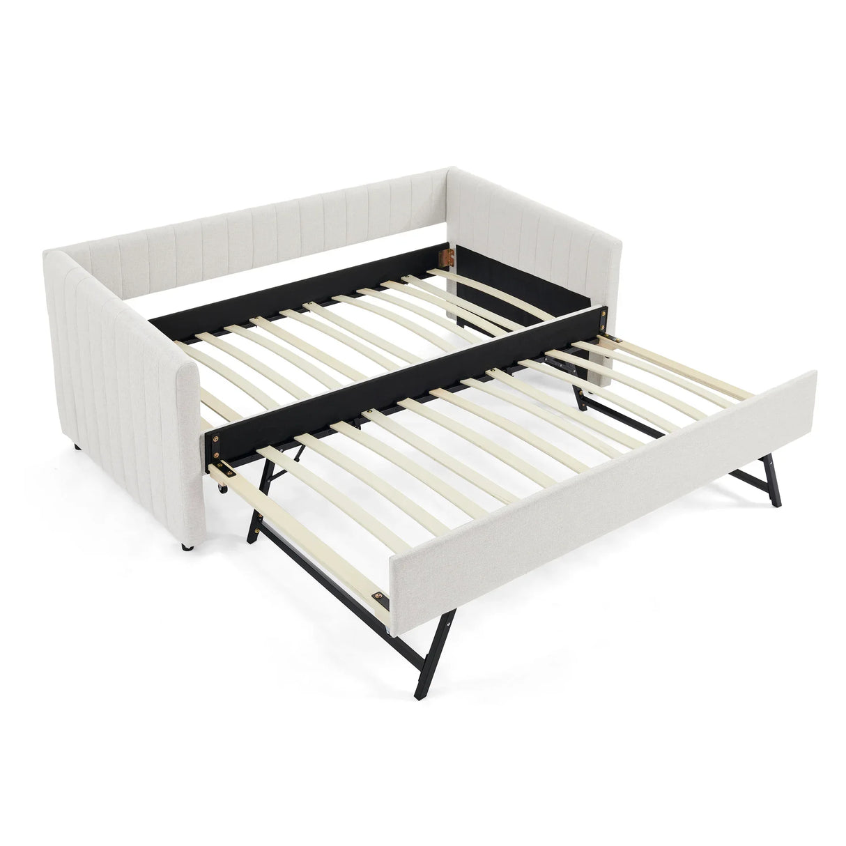 Twin Upholstered Linen Daybed With Functional Trundle - Omega Lifestyles