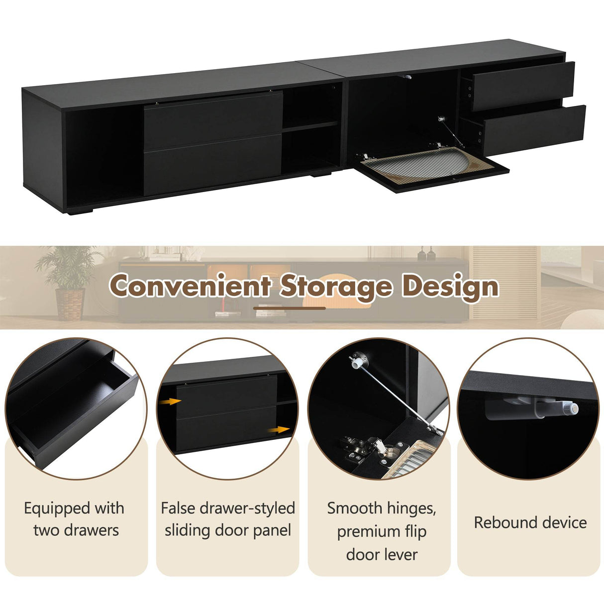 Modern Black TV Stand With LED Light And Storage - Sleep Galleria