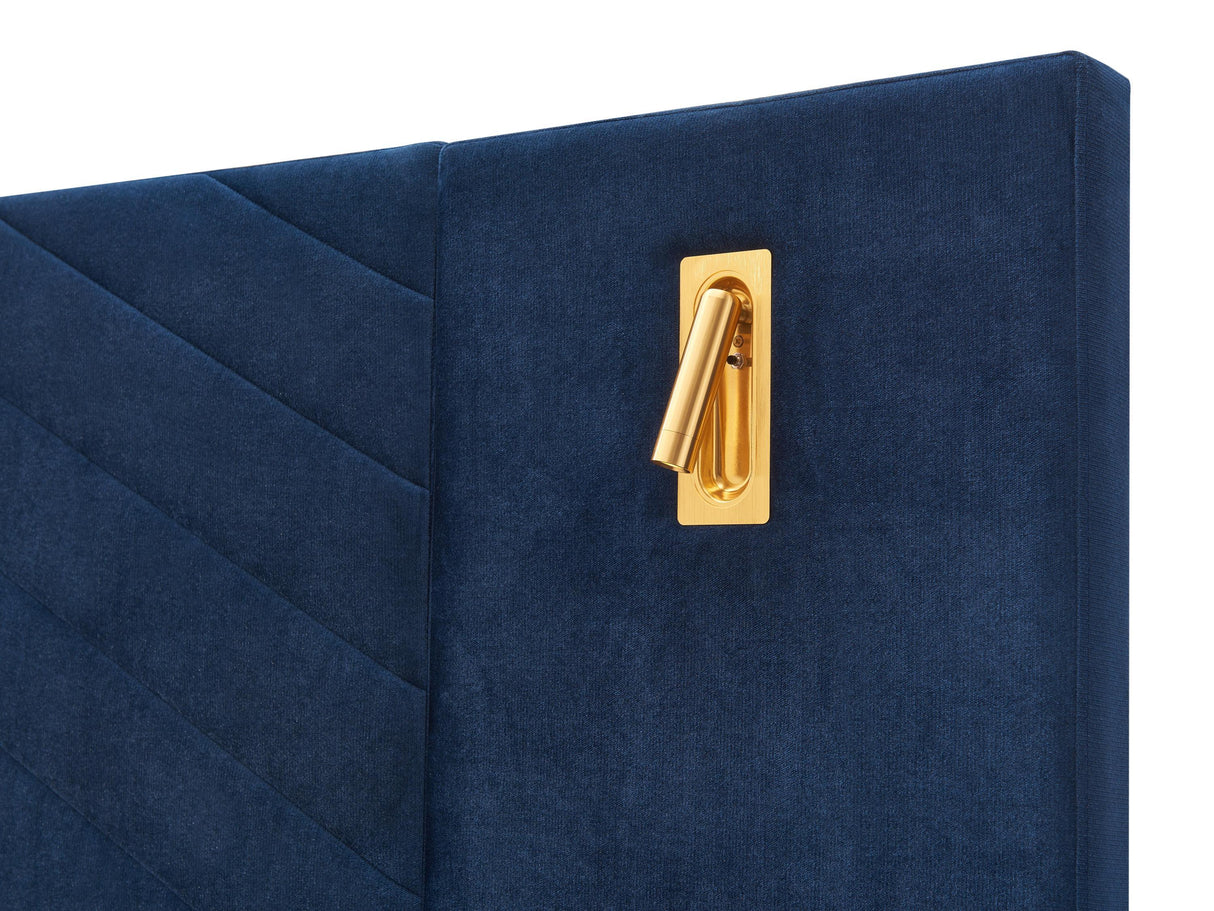 Queen Blue Velvet Wingback Upholstered Platform Bed Frame - Omega Lifestyles