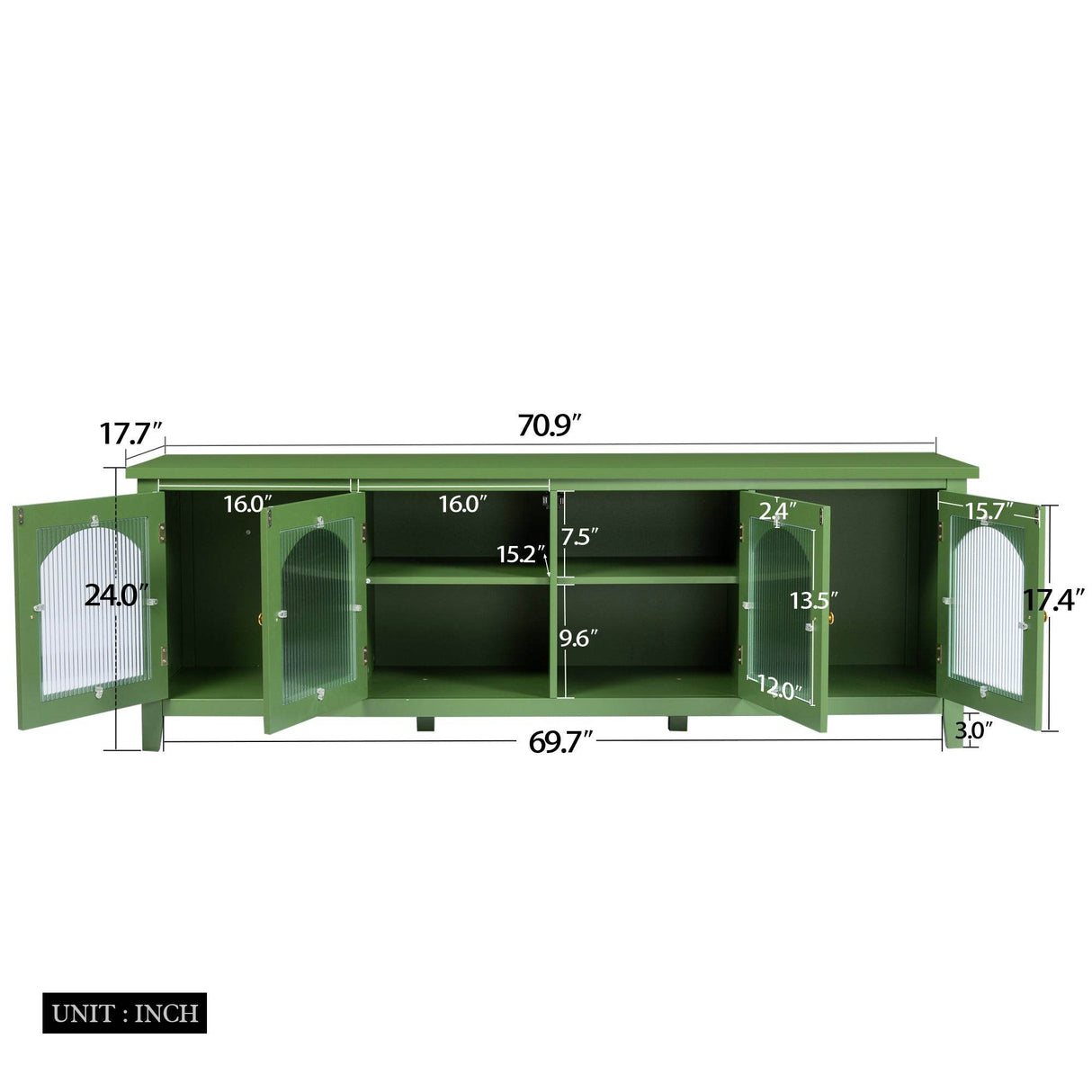 Antique Green Solid Wood TV Cabinet With Glass Door - Sleep Galleria