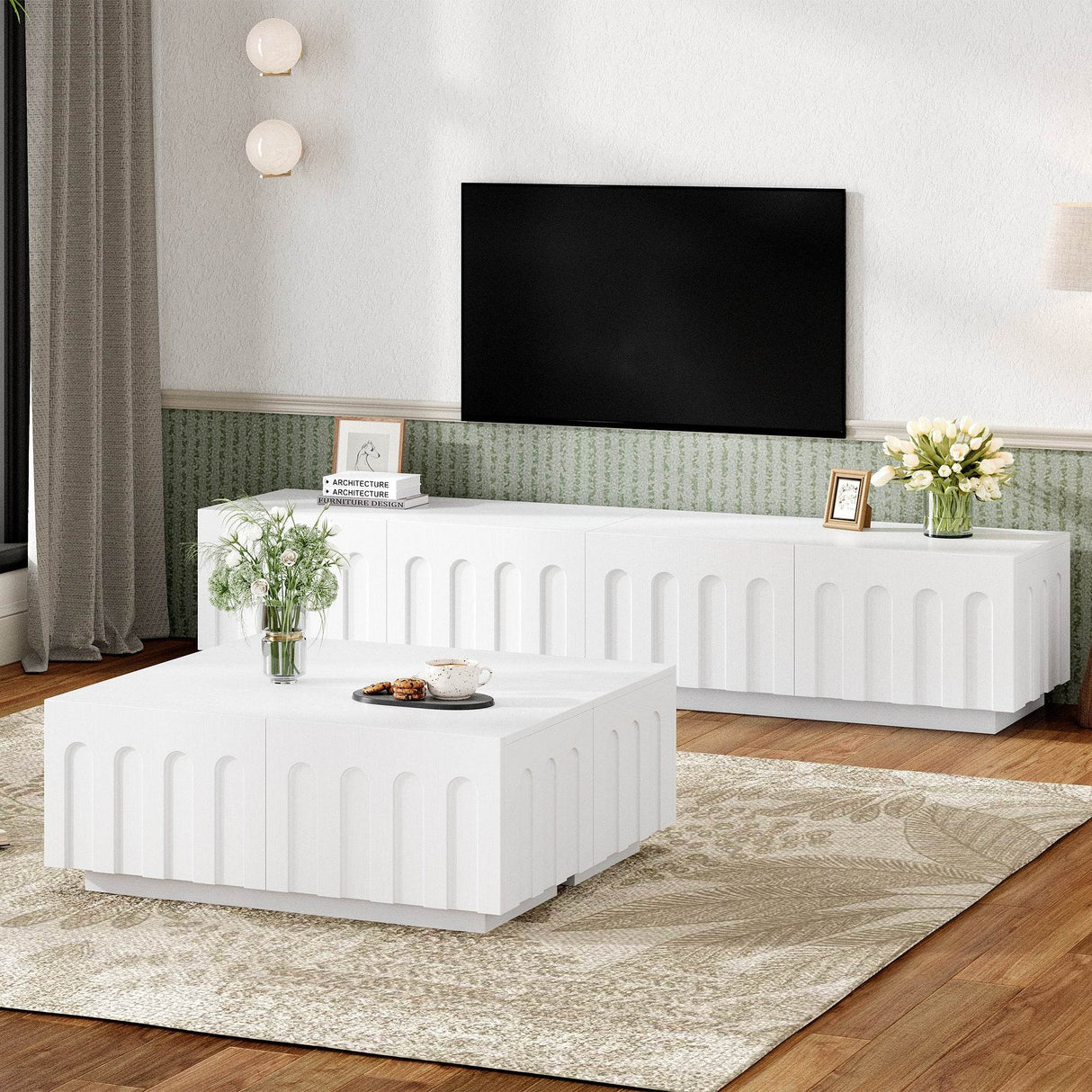Elegant White MDF TV Stand And Coffee Table Set - Sleep Galleria