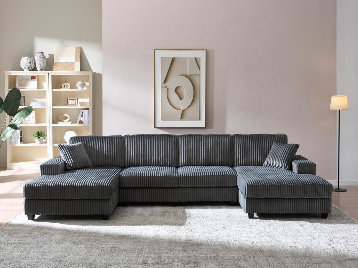 Modern Convertible U-Shaped Corduroy Fabric Sofa - Omega Lifestyles
