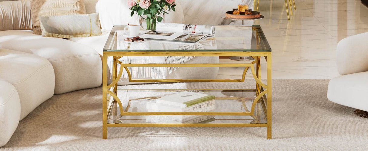 Square Tempered Glass Coffee Table With Gold Frame - Sleep Galleria
