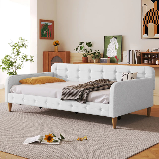 Twin Upholstered Linen Fabric Daybed With Wood Frame - Omega Lifestyles