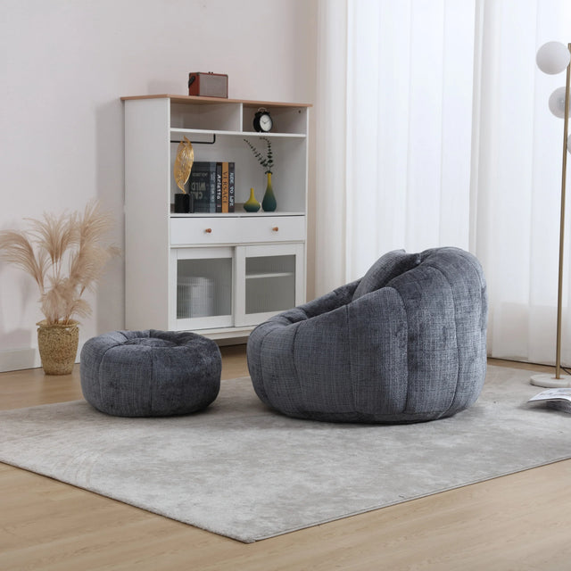 Chenille Foam Filled Pumpkin Shape Lazy Sofa with Ottoman - Omega Lifestyles