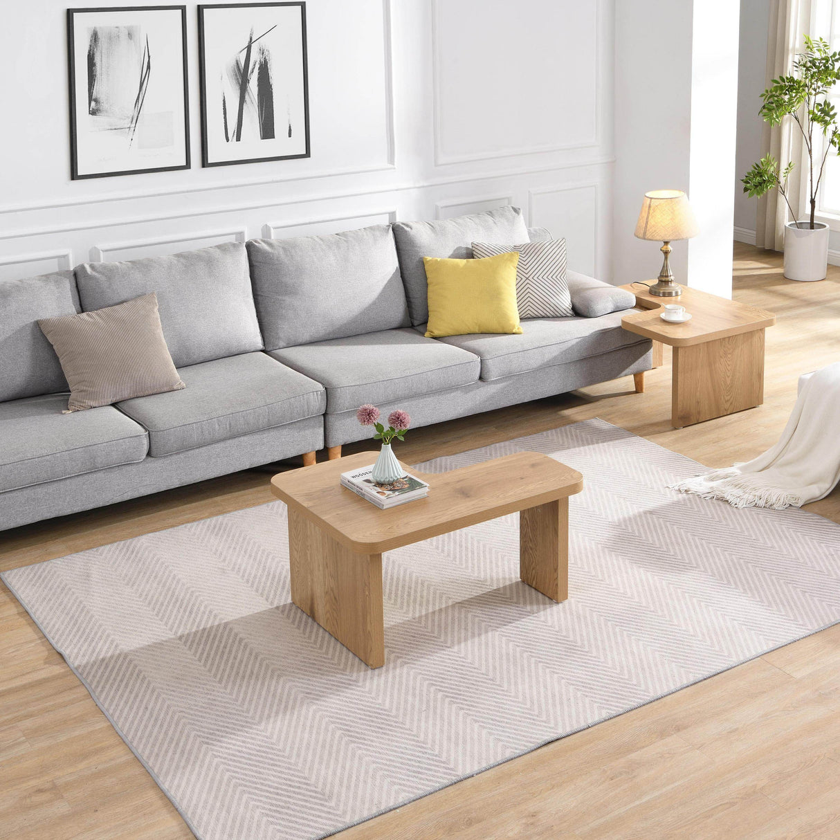L-Shaped Oak MDF Detachable Farmhouse Coffee Table - Sleep Galleria