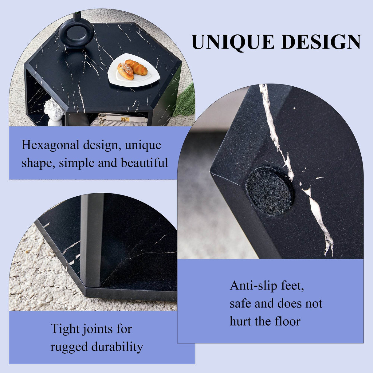 Set Of 2 Modern Minimalist Black Hexagonal Coffee Tables - Sleep Galleria