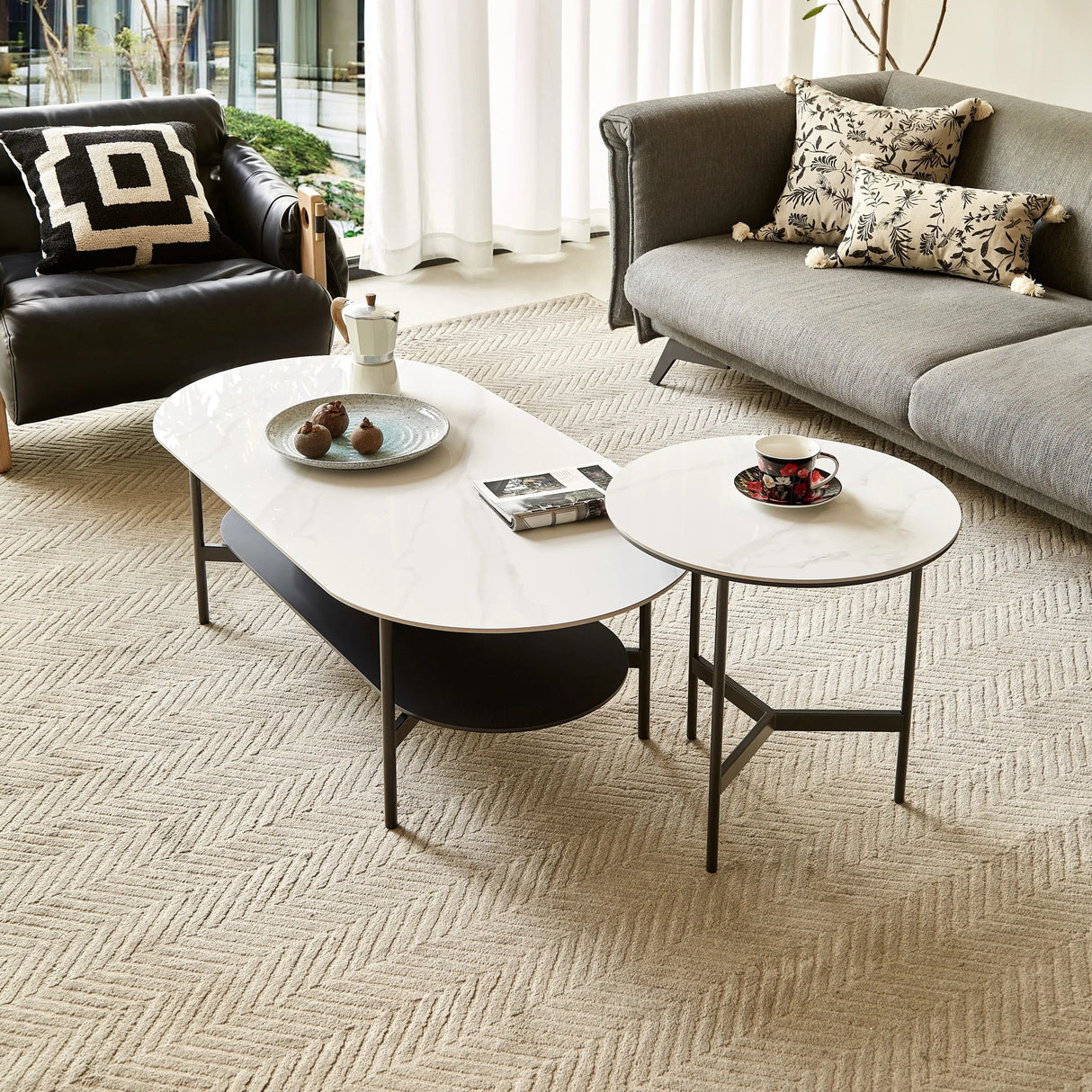 Modern Ceramic And Walnut Finish Coffee Table - Omega Lifestyles