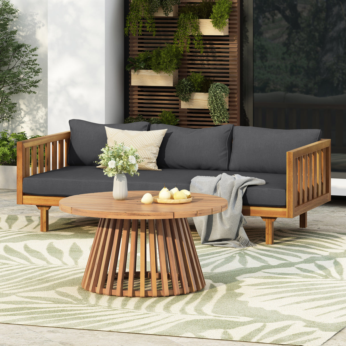 Acacia Wood 3-Seater Patio Daybed And Coffee Table Set