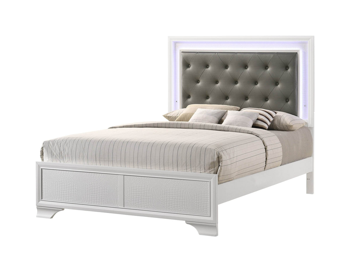 Modern White Upholstered LED Panel Bed Frame